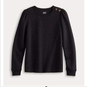 Croft & Barrow Black Button-Shoulder Sweatshirt